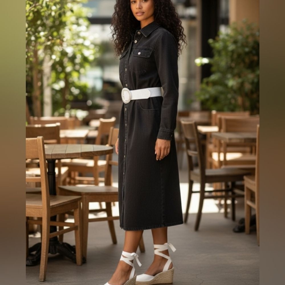 Scoop Black Denim Shirt Dress NWT Size M 8-10 Button Front